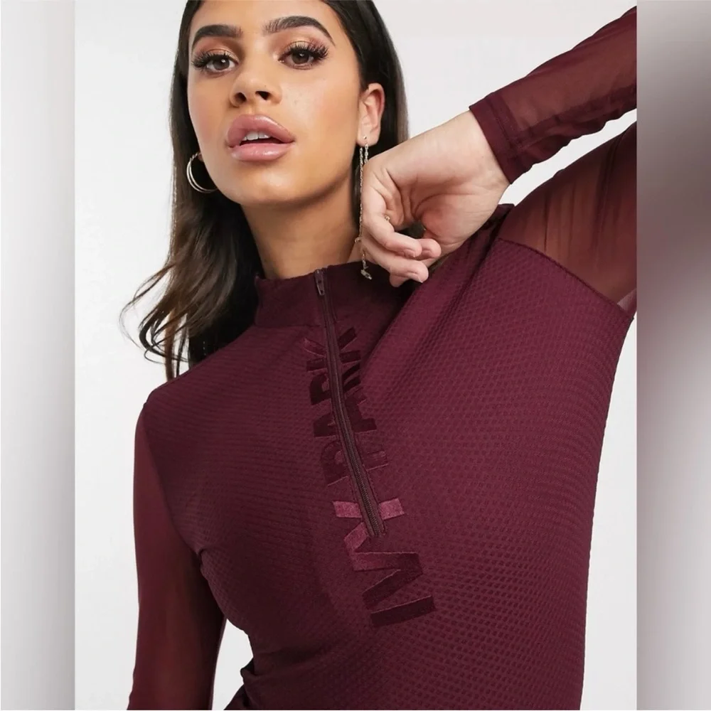 Adidas × IVY PARK Long Sleeve Front Zip Bodycon Asymmetric Mini Dress Maroon S - Picture 12 of 12